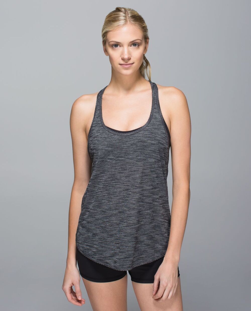 Lululemon 105 F Singlet Tank Top Size 8 Heathered Grey Black Lightweight Loose